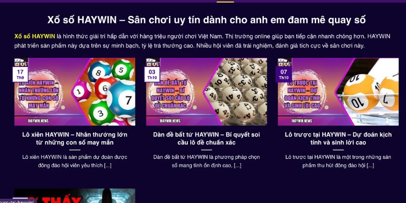 HAYWIN| Cổng Game Nổ Hũ - Tặng 3 Vòng Quay Free Khi Đăng Ký 9 Giải trí với lĩnh vực xổ số thú vị